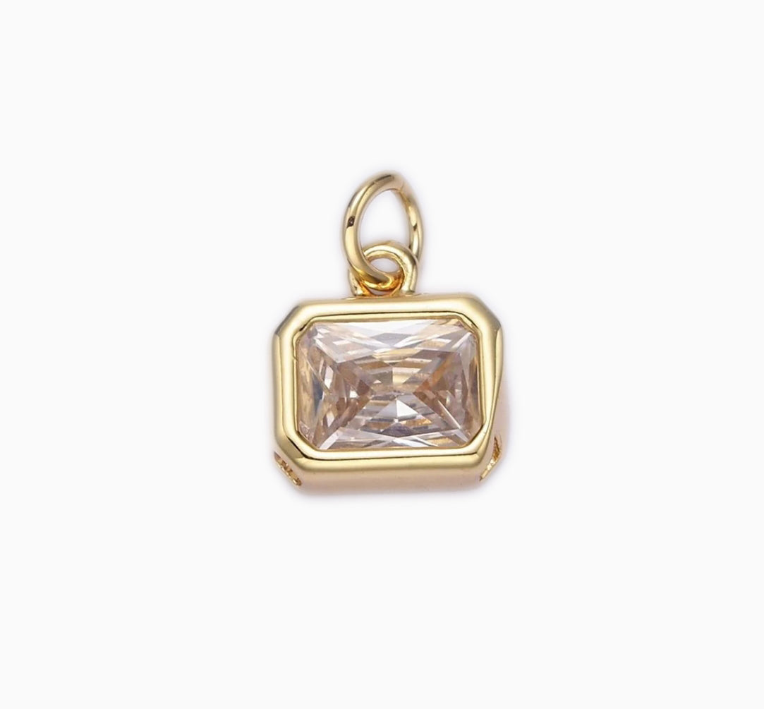 White/Clear Rectangle Gem Stone Charm