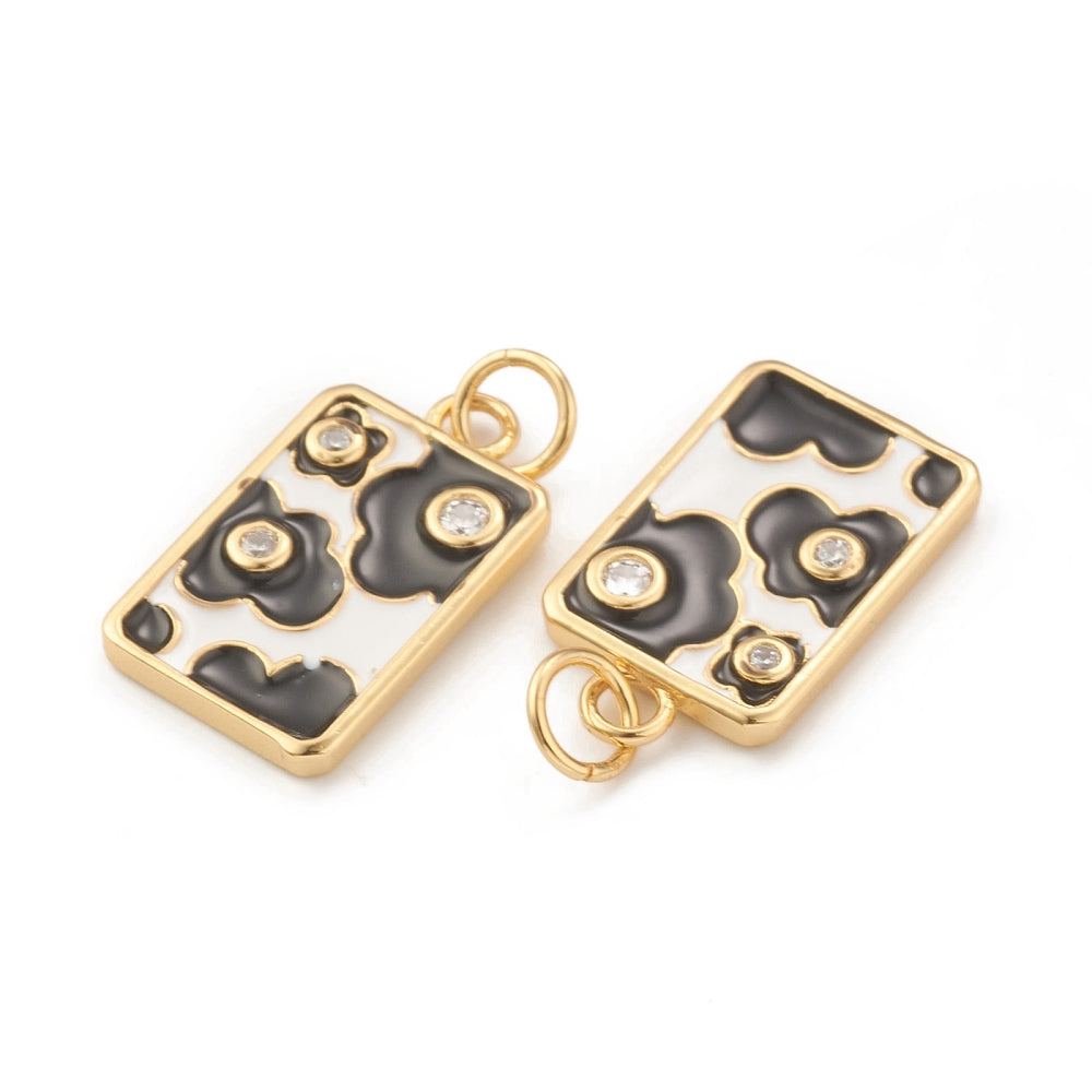 Black and White Rectangular Floral Charm