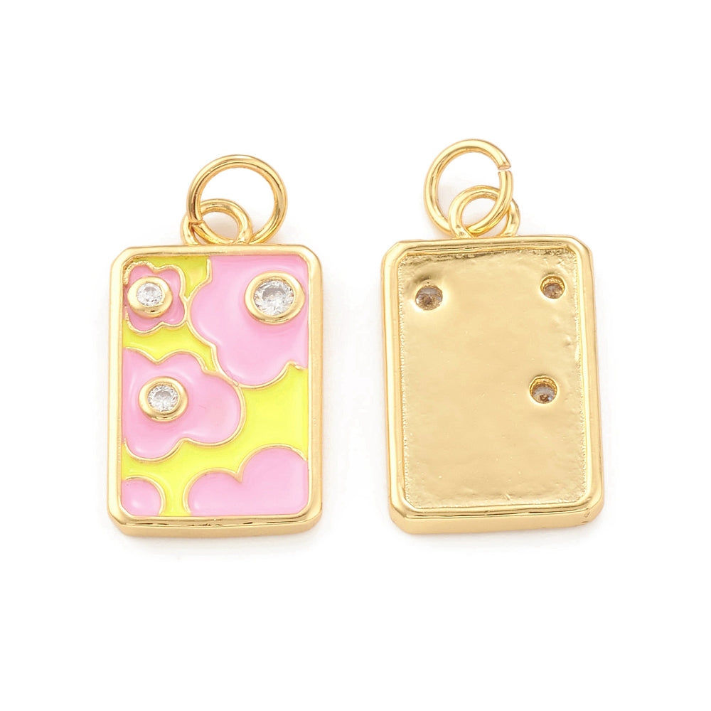 Pink and Yellow Rectangular Flower Pendant