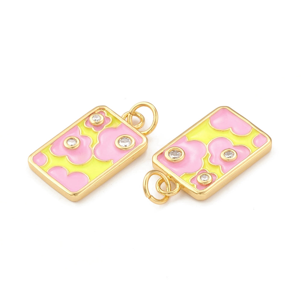 Pink and Yellow Rectangular Flower Pendant