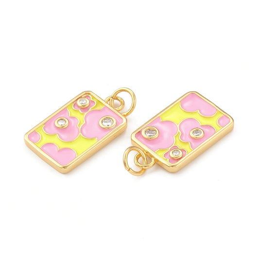 Pink and Yellow Rectangular Flower Pendant